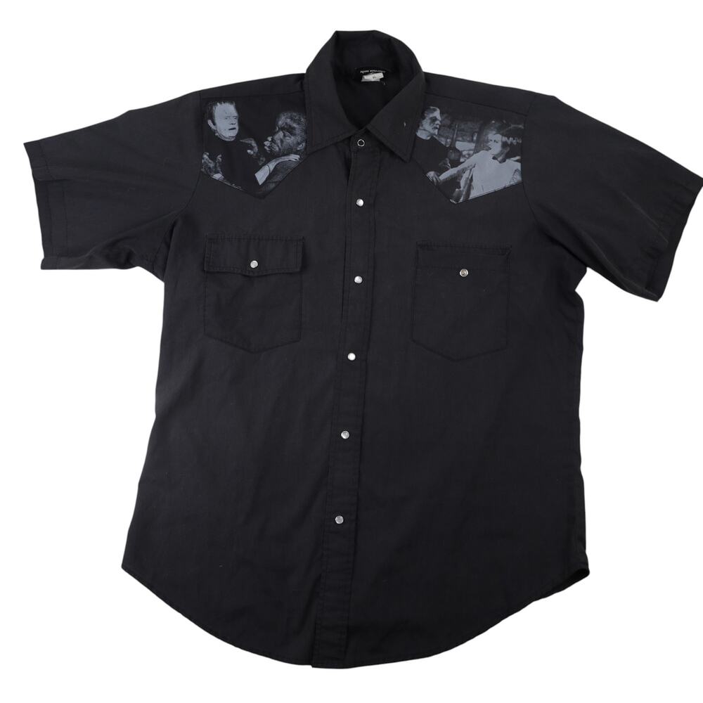Vintage Y2k Felon Pearl Snapdown Frankenstein Graphics Rockabilly Shirt